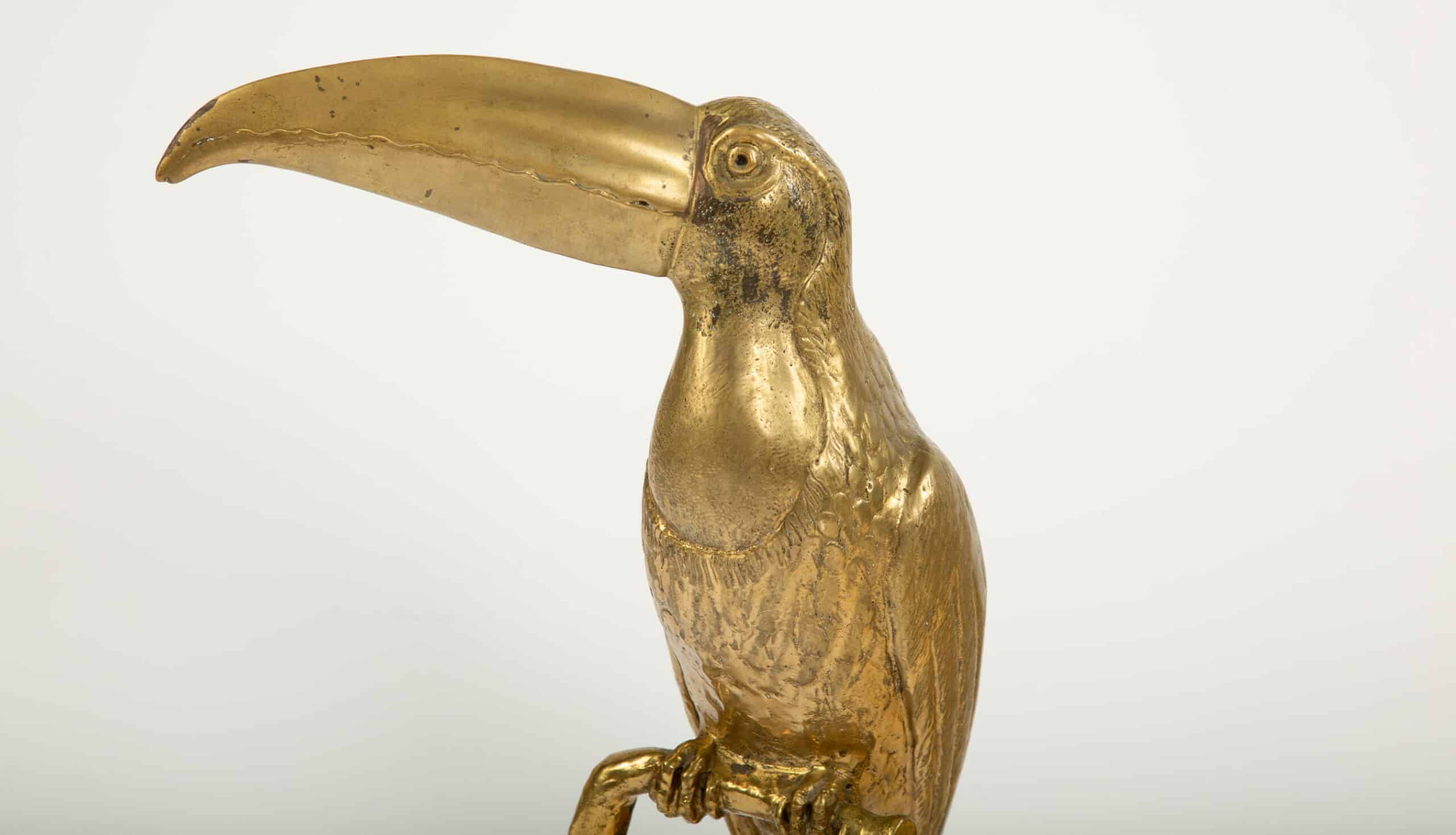 Mid-Century Exoticism: Brass Toucan on a Marble Base