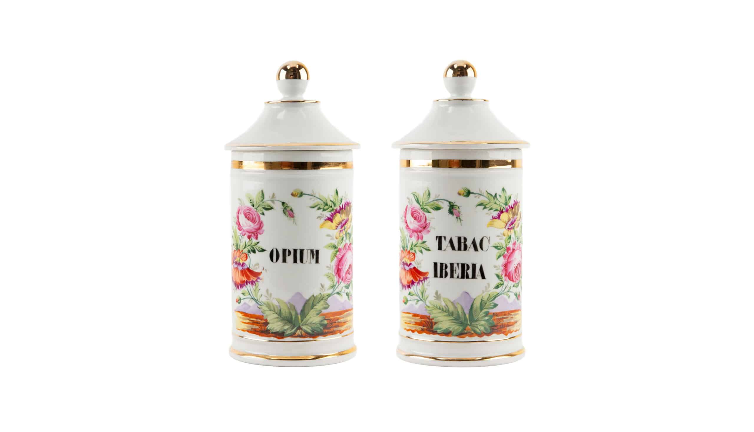 Antique 19th C French Apothecary Jars with Hand-Painted Neoclassical Decoration