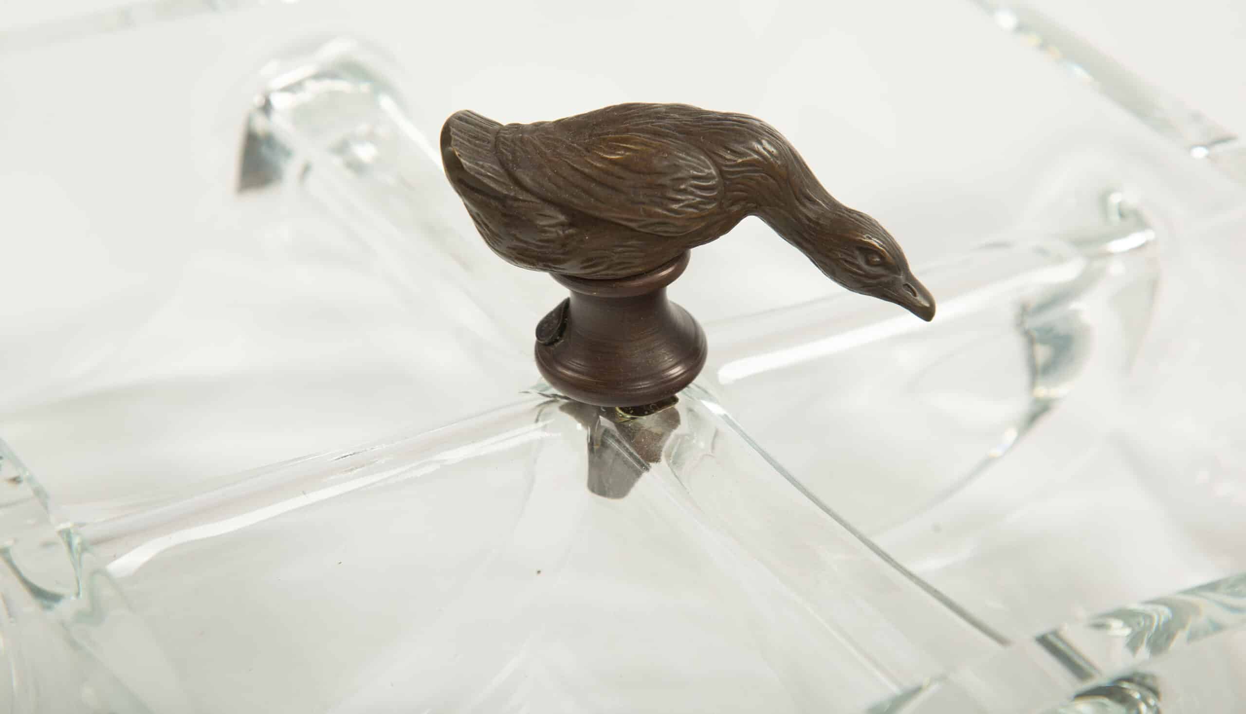 Glass Mixed Nut / Candy Bowl With Duck Finial