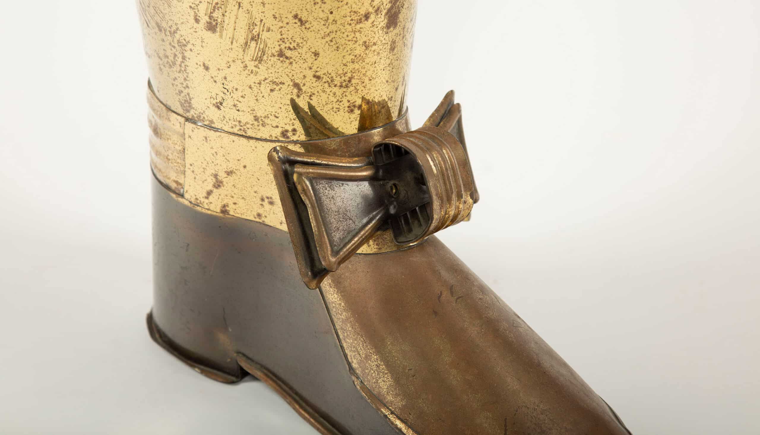 Whimsical Boot-Form Brass Umbrella Stand, Mid-20th Century
