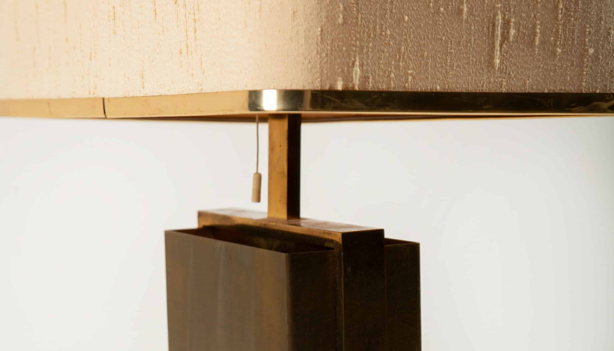 Gilded Brass and Agate Table Lamp, Willy Daro, circa 1970