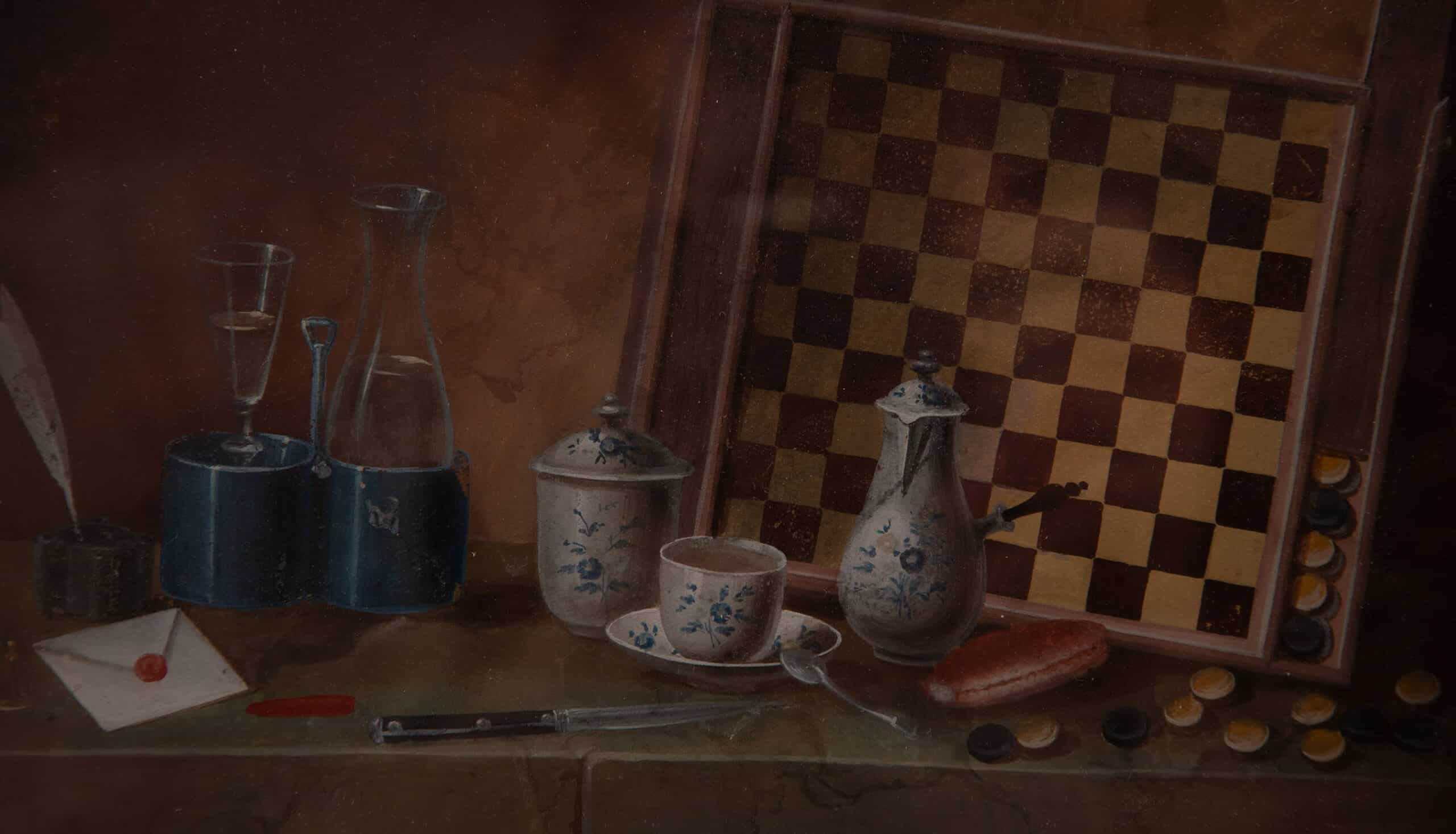 Johann Rudolf Feyerabend, Trompe-l’œil Still Life with Draughts Board, 18th C.
