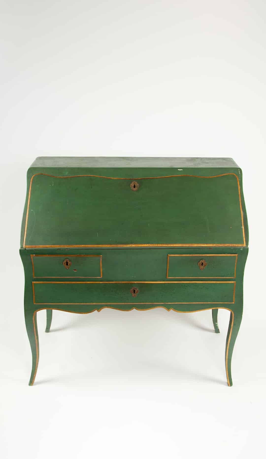 Provincial Green-Painted Slant-Front Desk with Secret Compartment