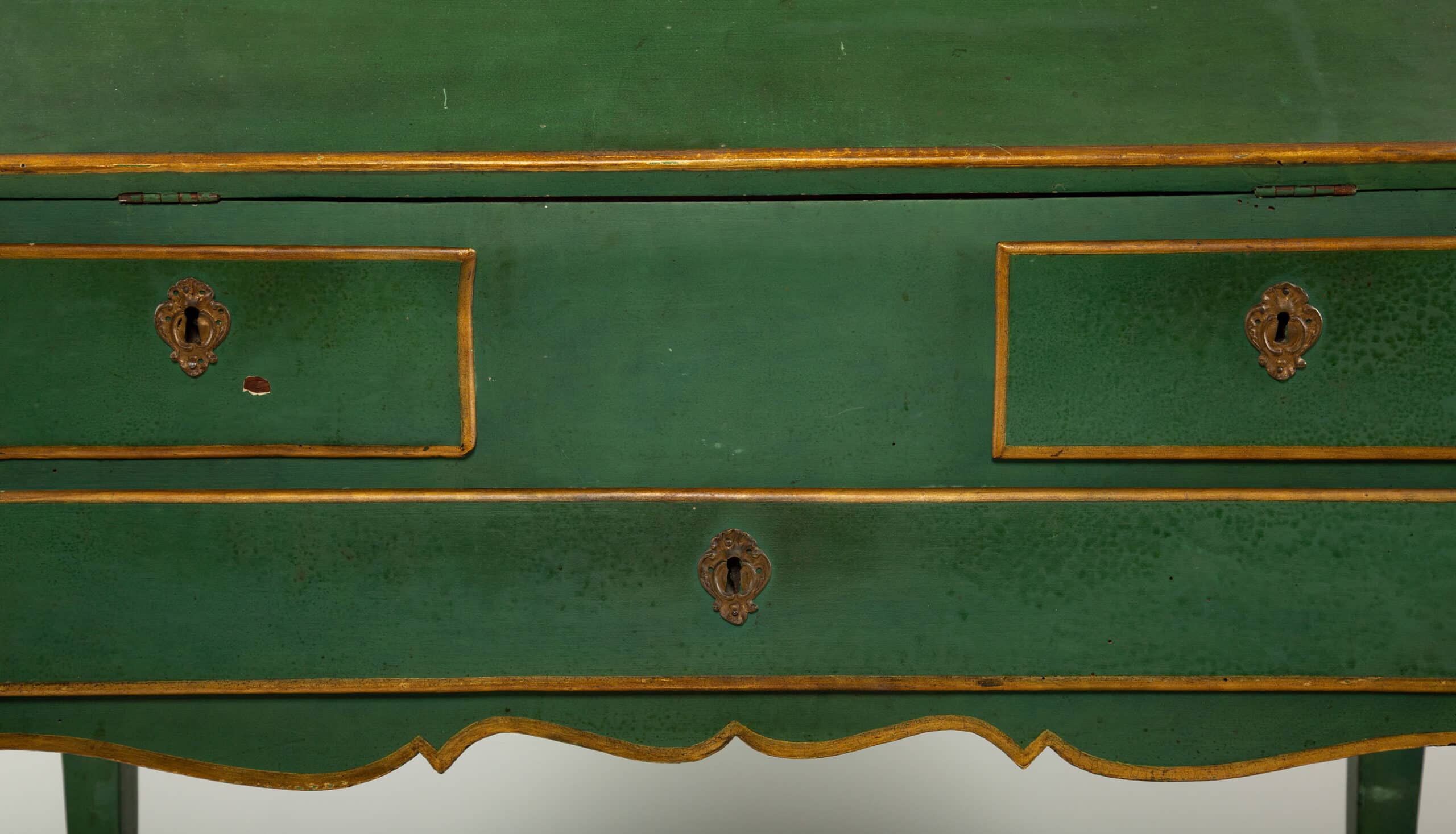 Provincial Green-Painted Slant-Front Desk with Secret Compartment