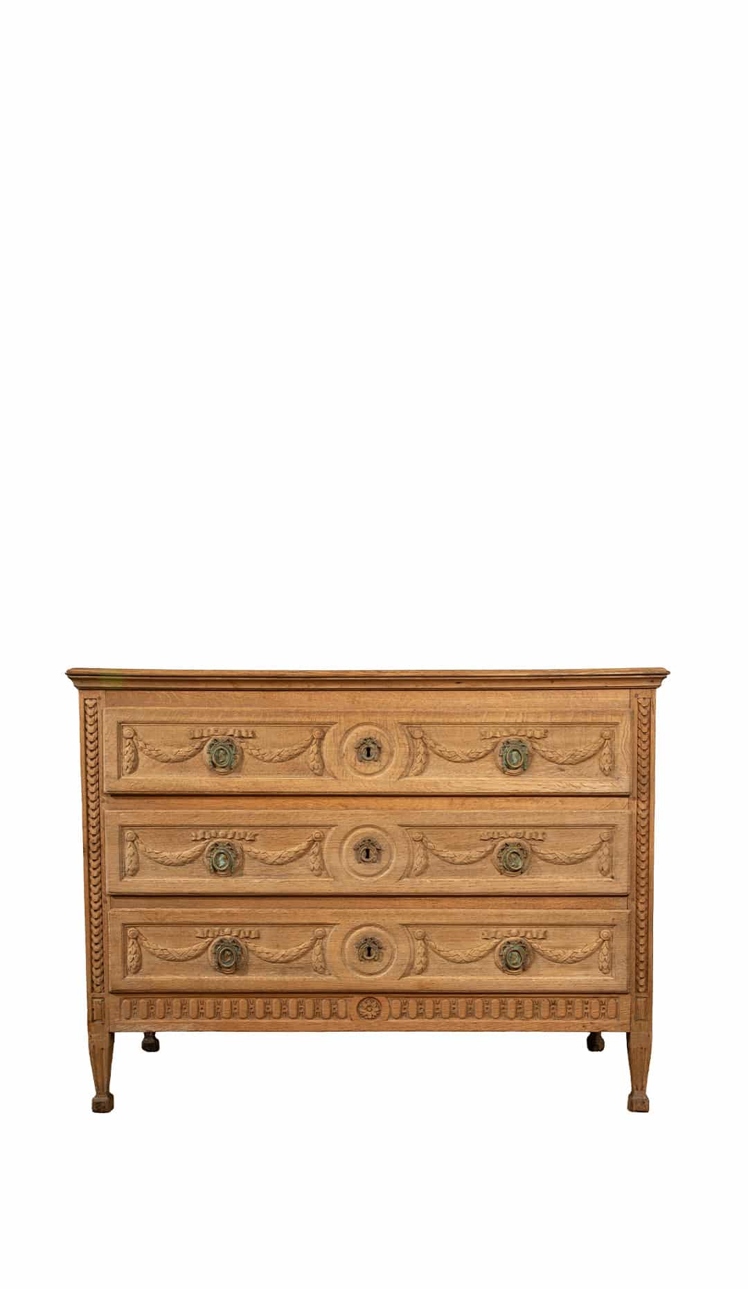 18th-Century French Louis XVI Oak Commode with Carved Laurel Swags