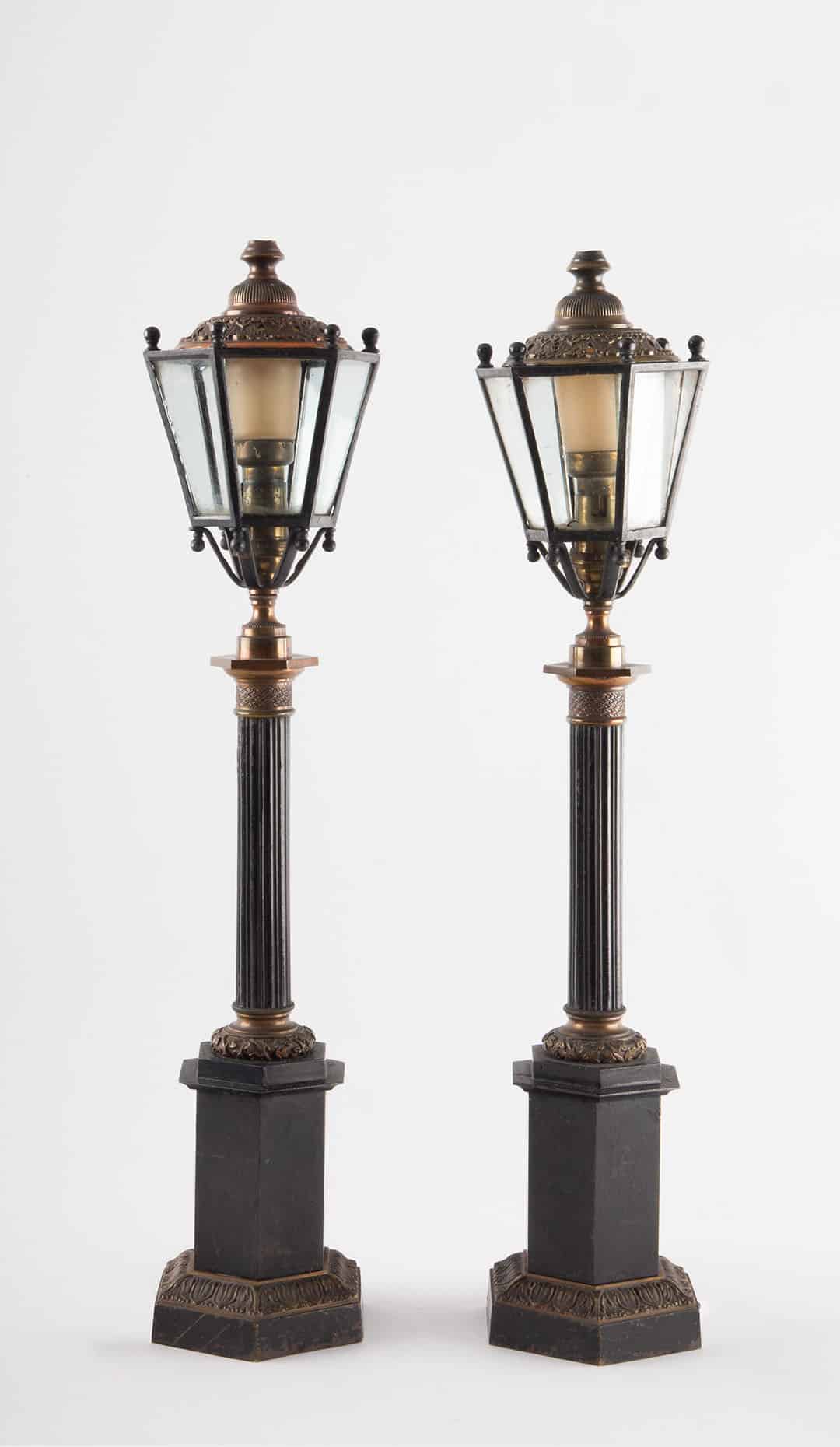 Pair of 19th Century Parisian Bronze Lamp-Post Form Table Lamps