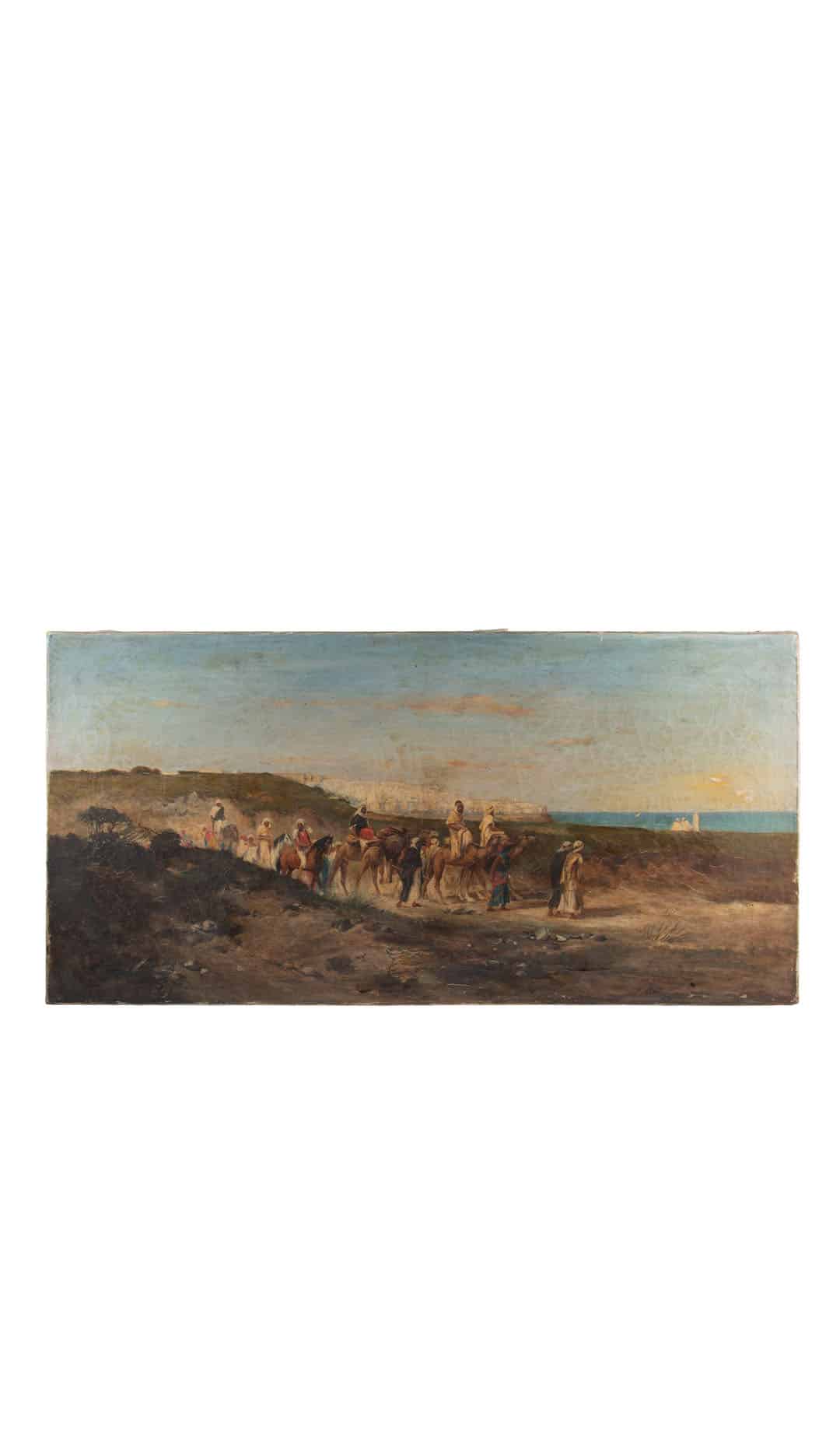 Camel Caravan Along the Coast, Orientalist School, 19th Century