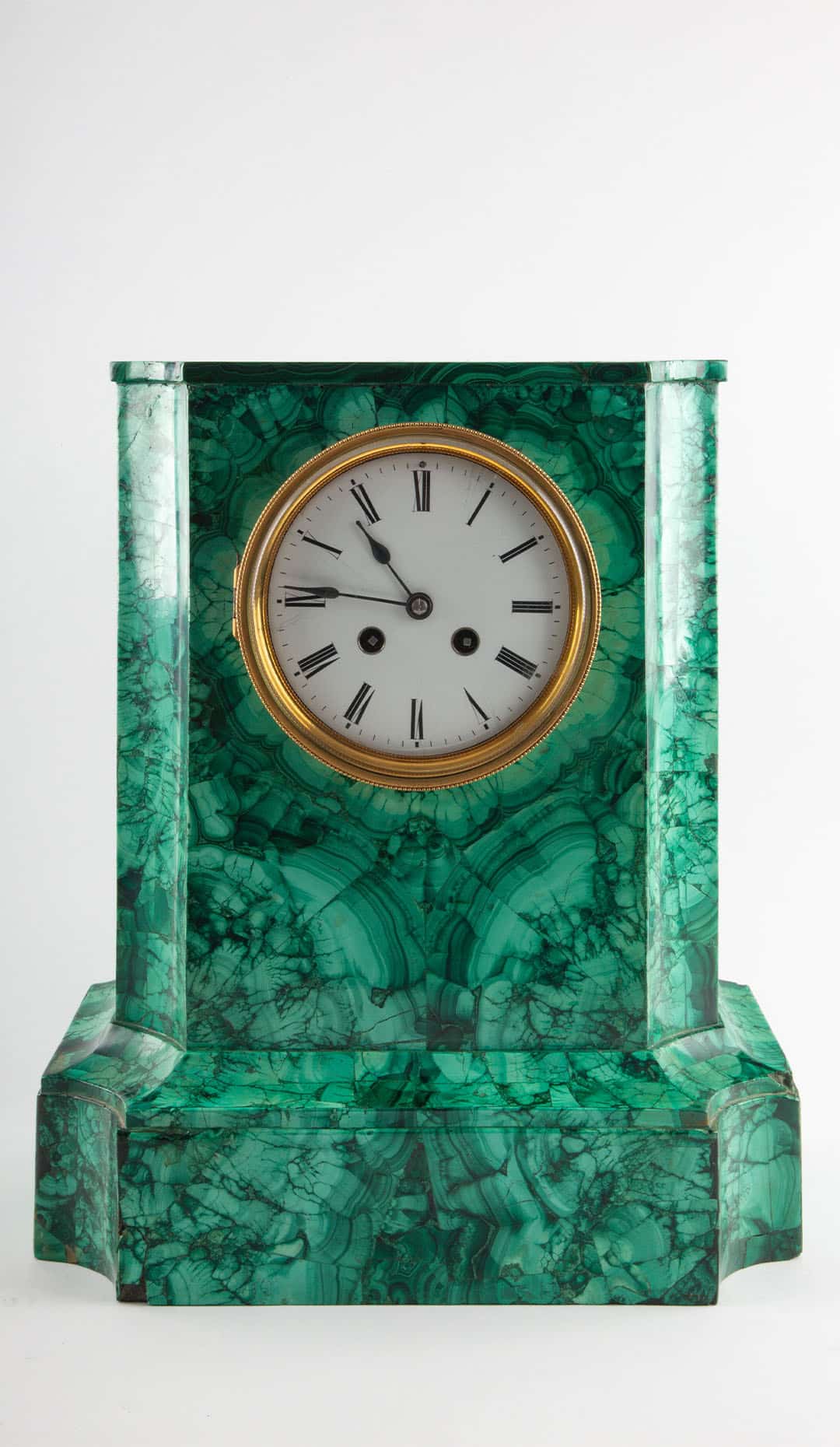 French Malachite Mantel Clock by Vincenti & Cie, Paris, circa 1855