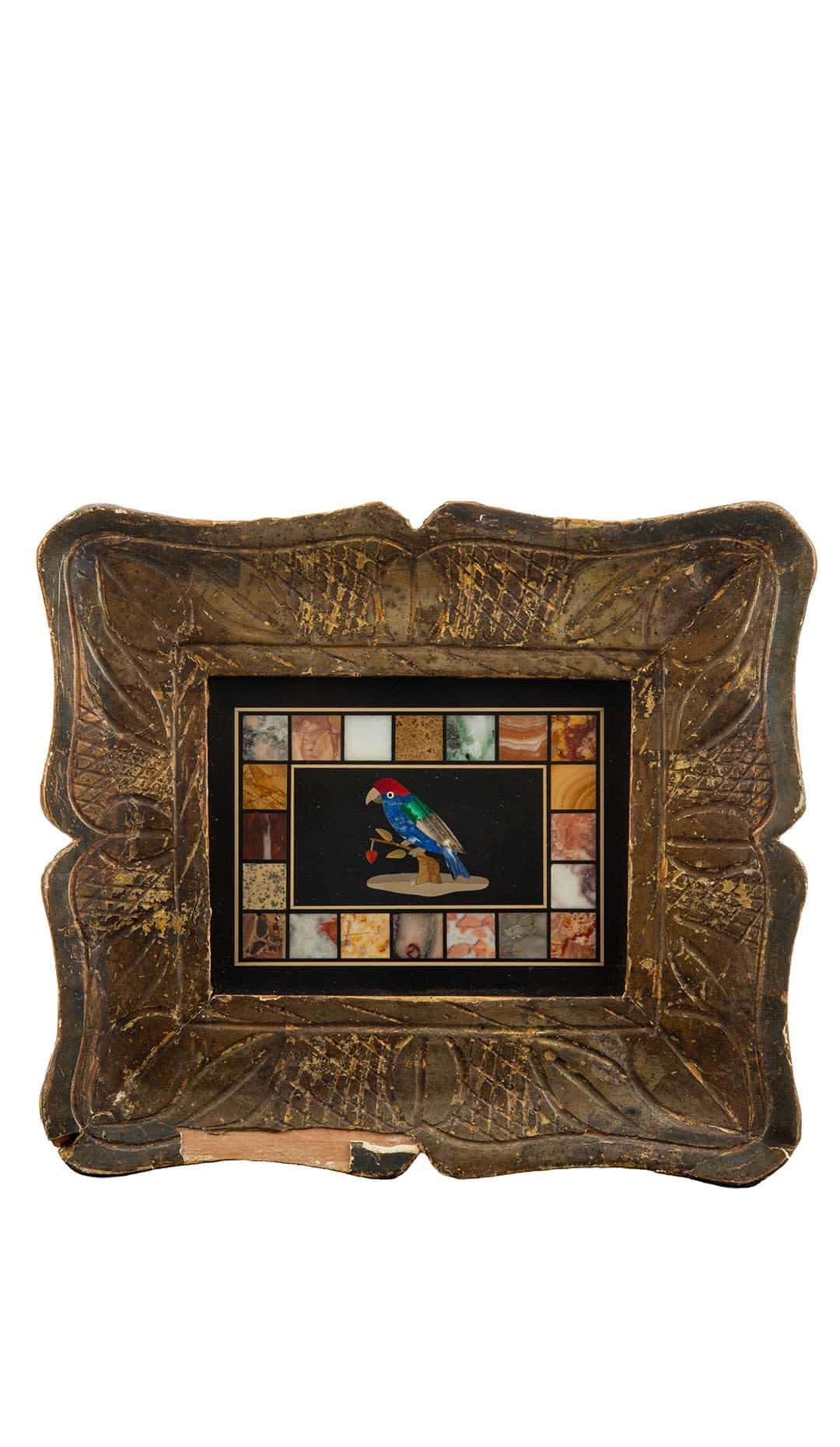 Italian Grand Tour Pietra Dura Panel with Parrot, 19th Century