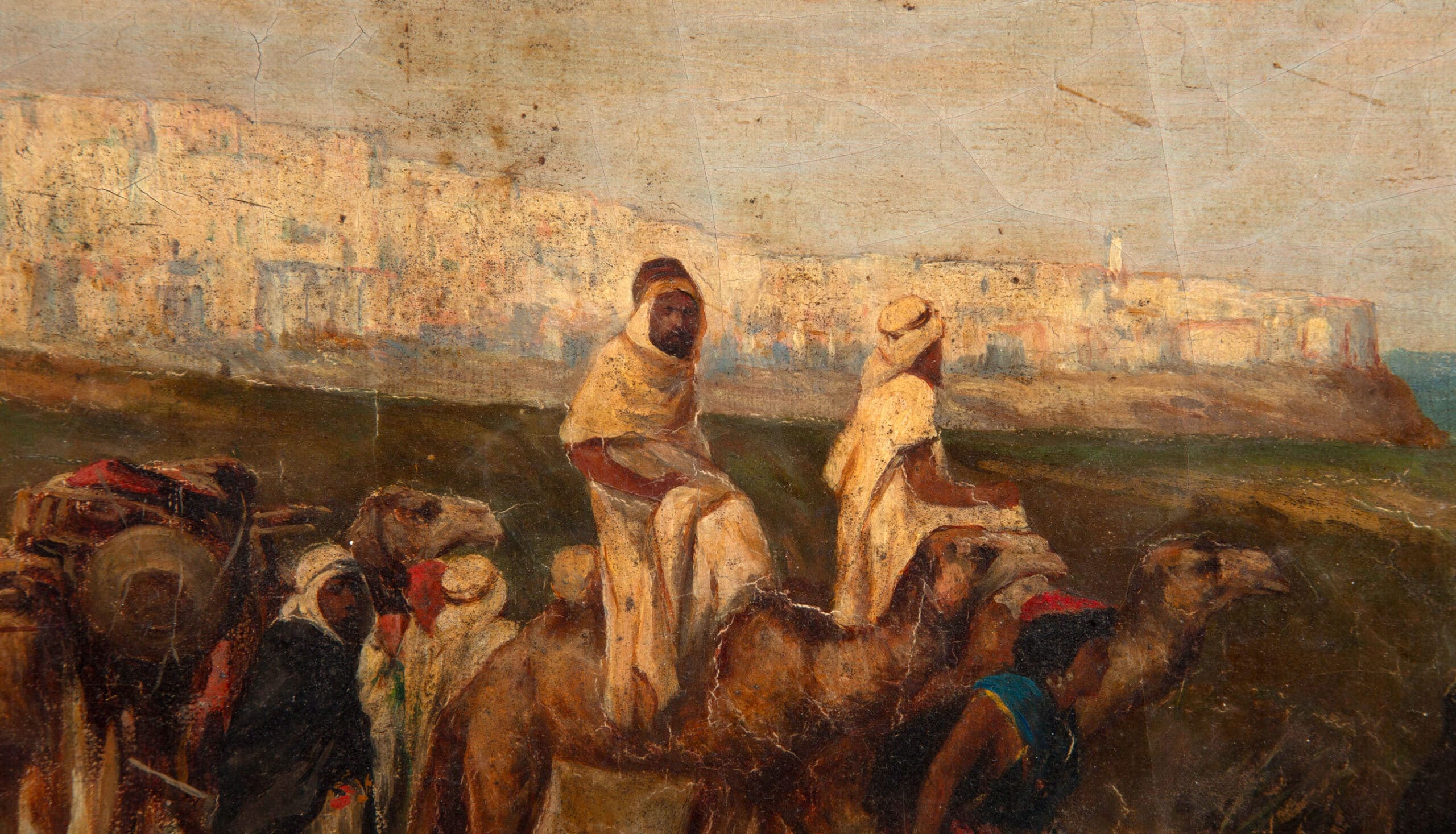 Camel Caravan Along the Coast, Orientalist School, 19th Century