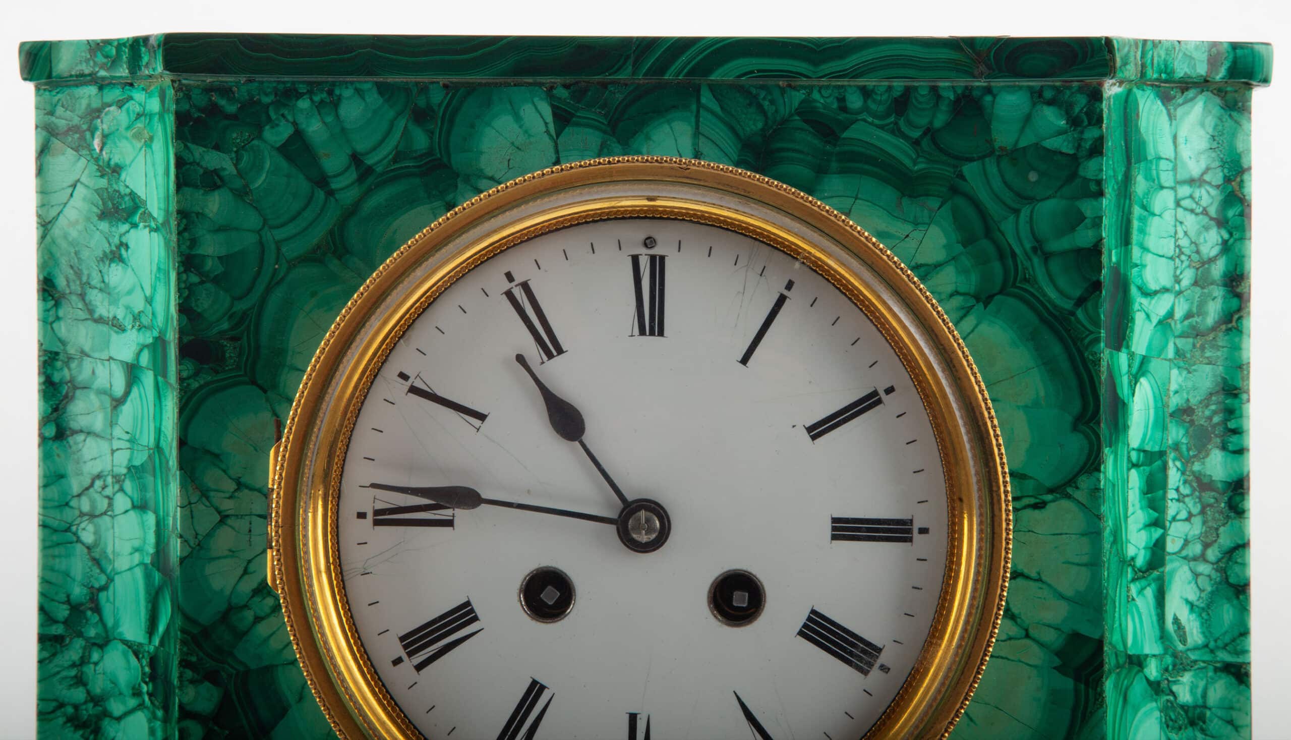French Malachite Mantel Clock by Vincenti & Cie, Paris, circa 1855
