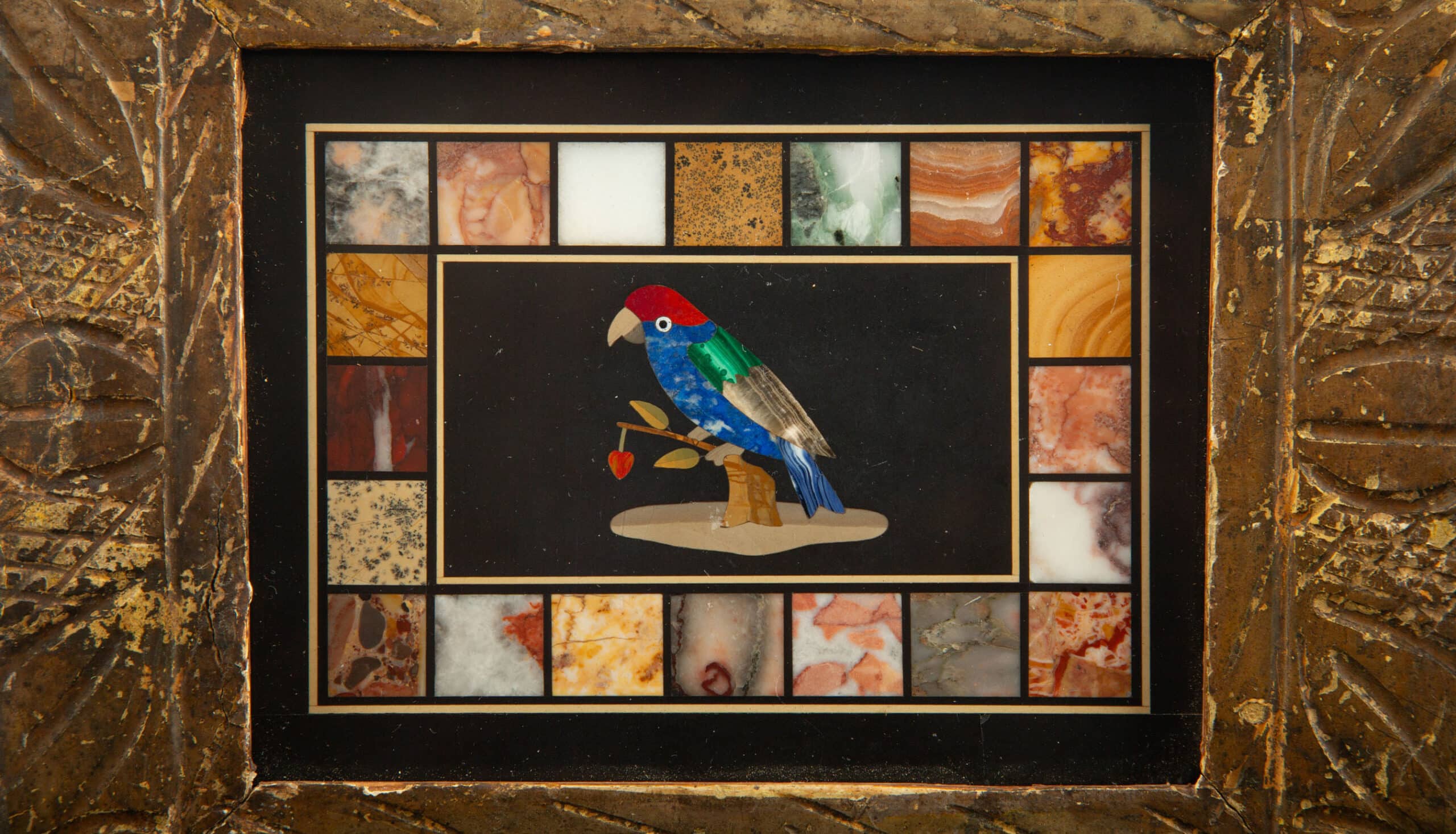 Italian Grand Tour Pietra Dura Panel with Parrot, 19th Century