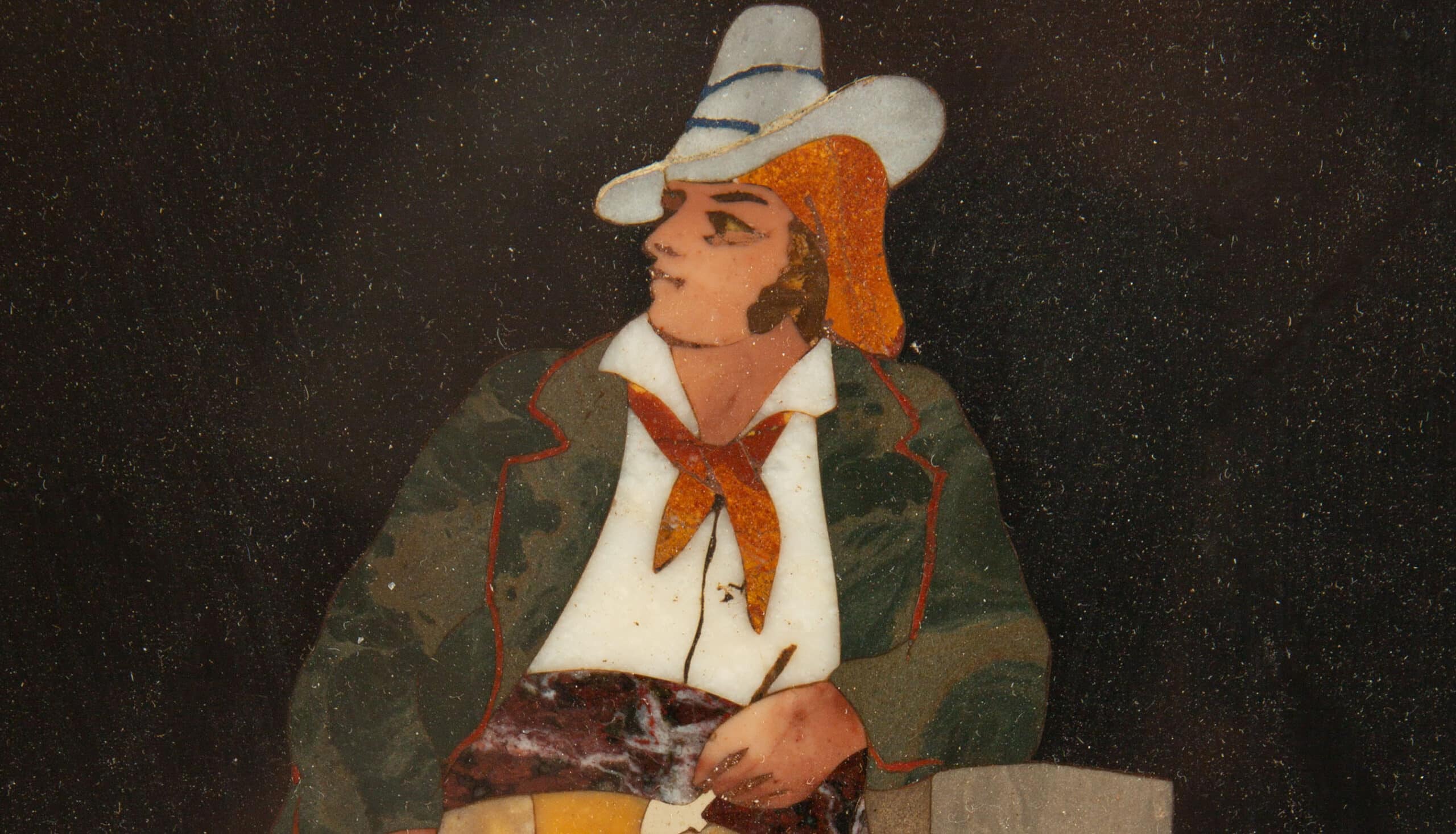 Pair of Early 20th Century Gilt framed Pietra Dura of a Man and a Woman